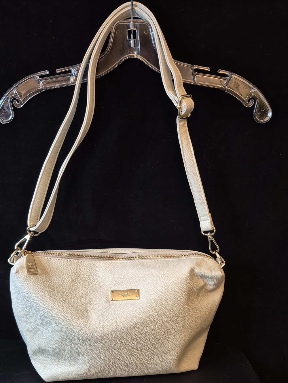 BCBG Paris Pebbled Ivory Crossover Handbag